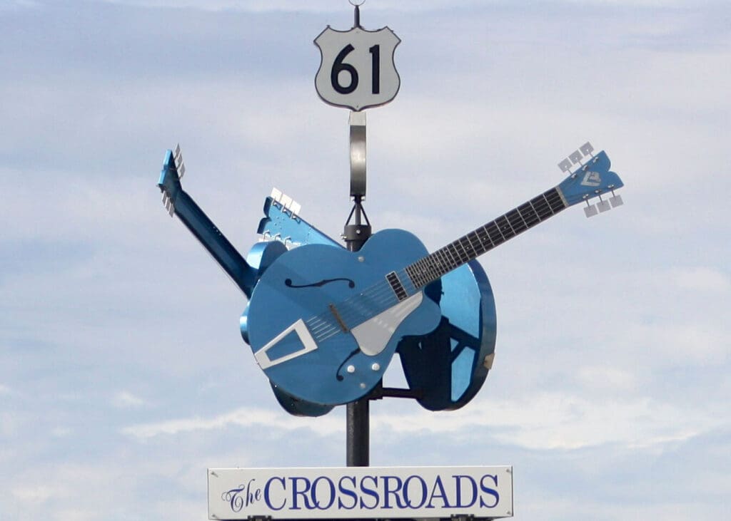 The Crossroads sign in Clarksdale
