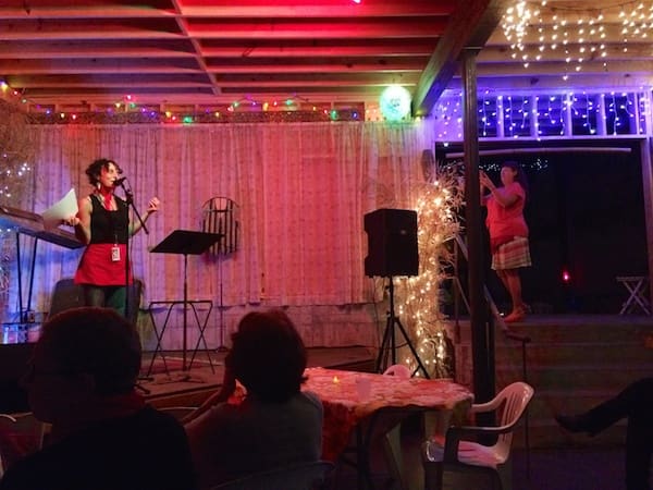 DJ Jamie Lynn Miller at The Mosquito night at the New Roxy in Clarksdale. Owner Robin Colonas far right.