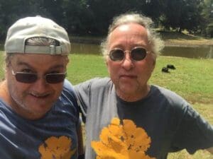 Chilly Billy and Art the Cat in Delta Bohemian Logo t-shirts