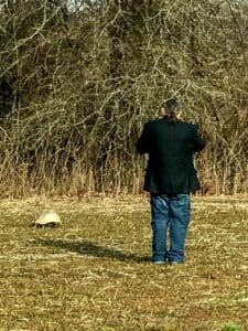 Chilly Billy filming an armadillo