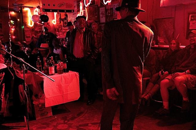 Razorblade singing to Dingo at Red's Blues Club. Photo by Delta Bohemian