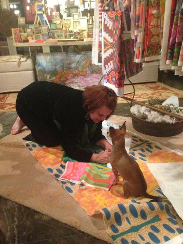 Kim Duease working on her Original Art Fabric line
