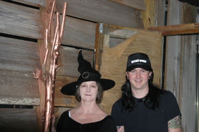 Halloween costumes in rustic setting