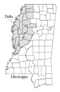 Map of Mississippi and the Mississippi Delta