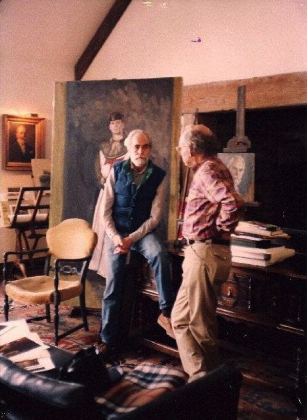 First cousins Marshall Jones Bouldin III and Bouldin Alcorn Marley visit in the studio of the artist in Clarksdale, Mississippi.