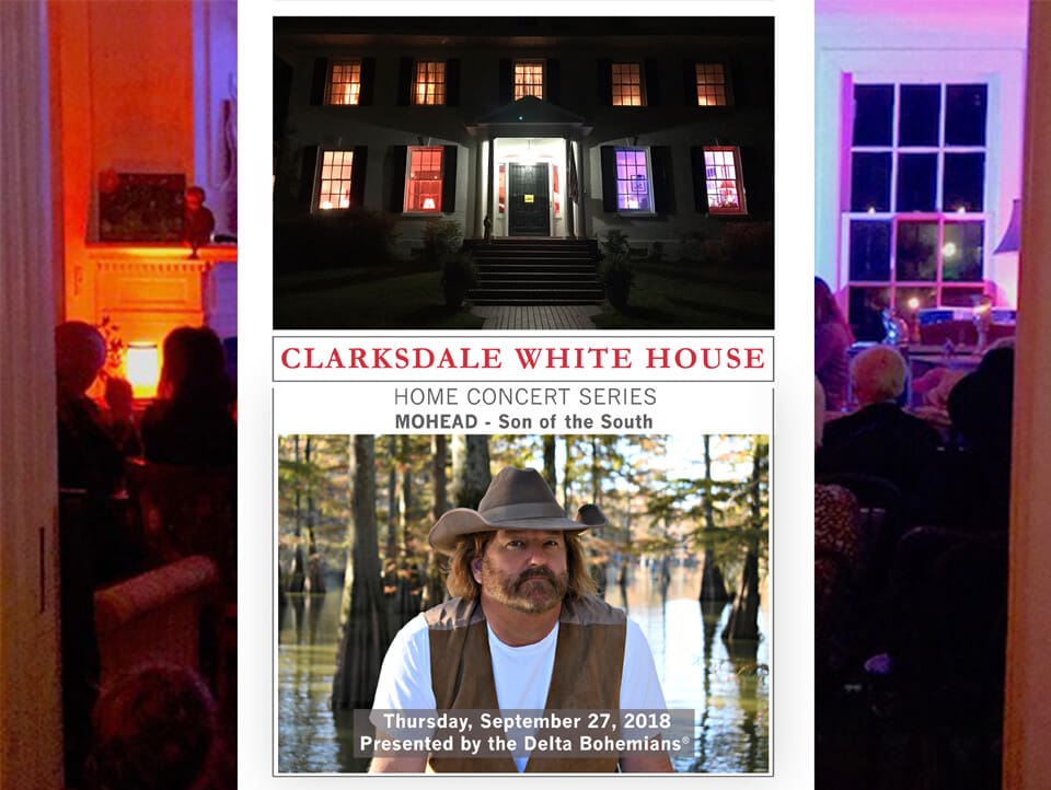 Concert poster with house and musician