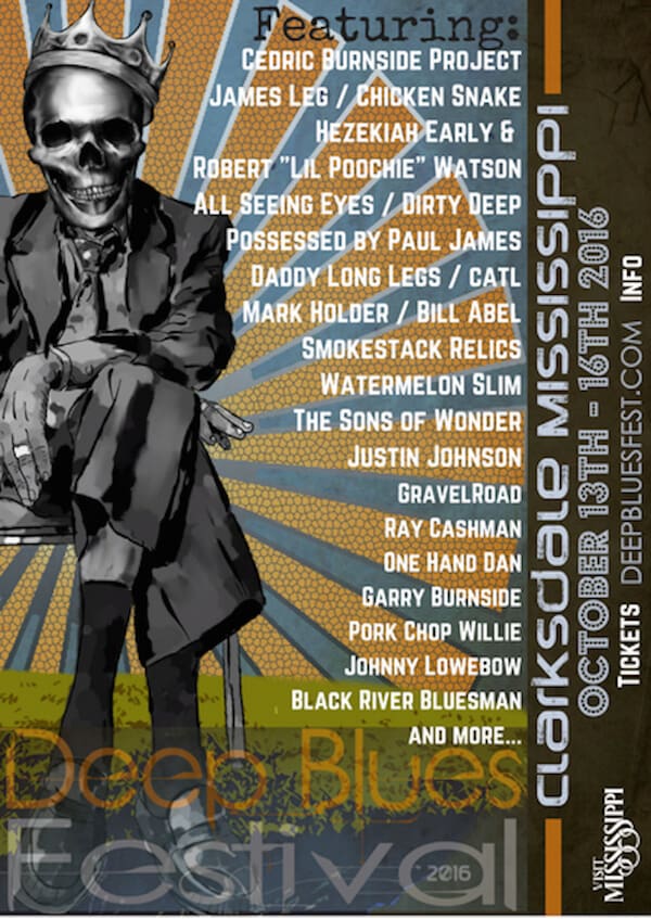 Deep Blues Festival poster with skeleton