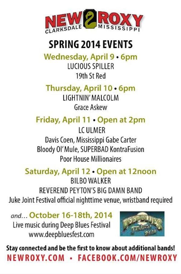 NEW ROXY EVENTS for Juke Joint Festival 2014