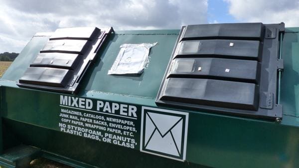 Recycle bin in Clarksdale's Walmart parking lot.