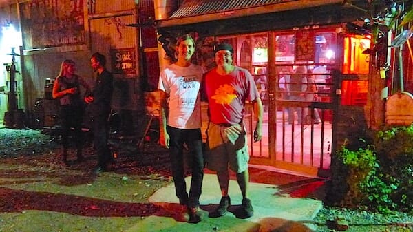 Artist Joey Young and Poor William outside Juke Joint Chapel at Rust at Shack Up Inn