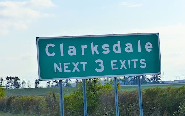 Clarksdale next three exits sign