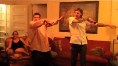 People dancing in a living room