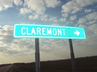 Claremont road sign with arrow