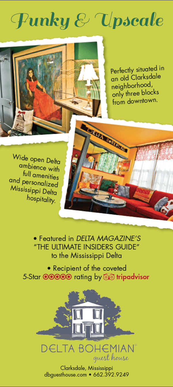 Delta Bohemian Guest House in Clarksdale - rack card back