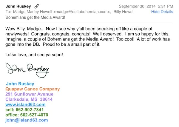 John Ruskey email to the Delta Bohemian