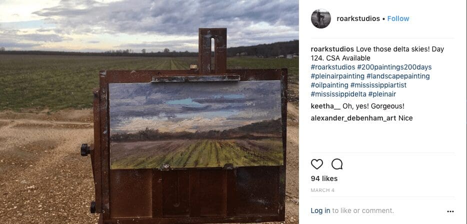 Landscape painting on easel outdoors