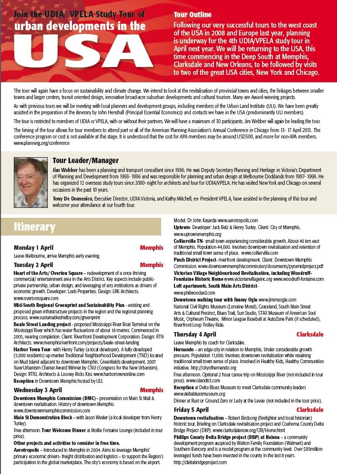 Itinerary for UDIA VPELA Study Tour. Page One.