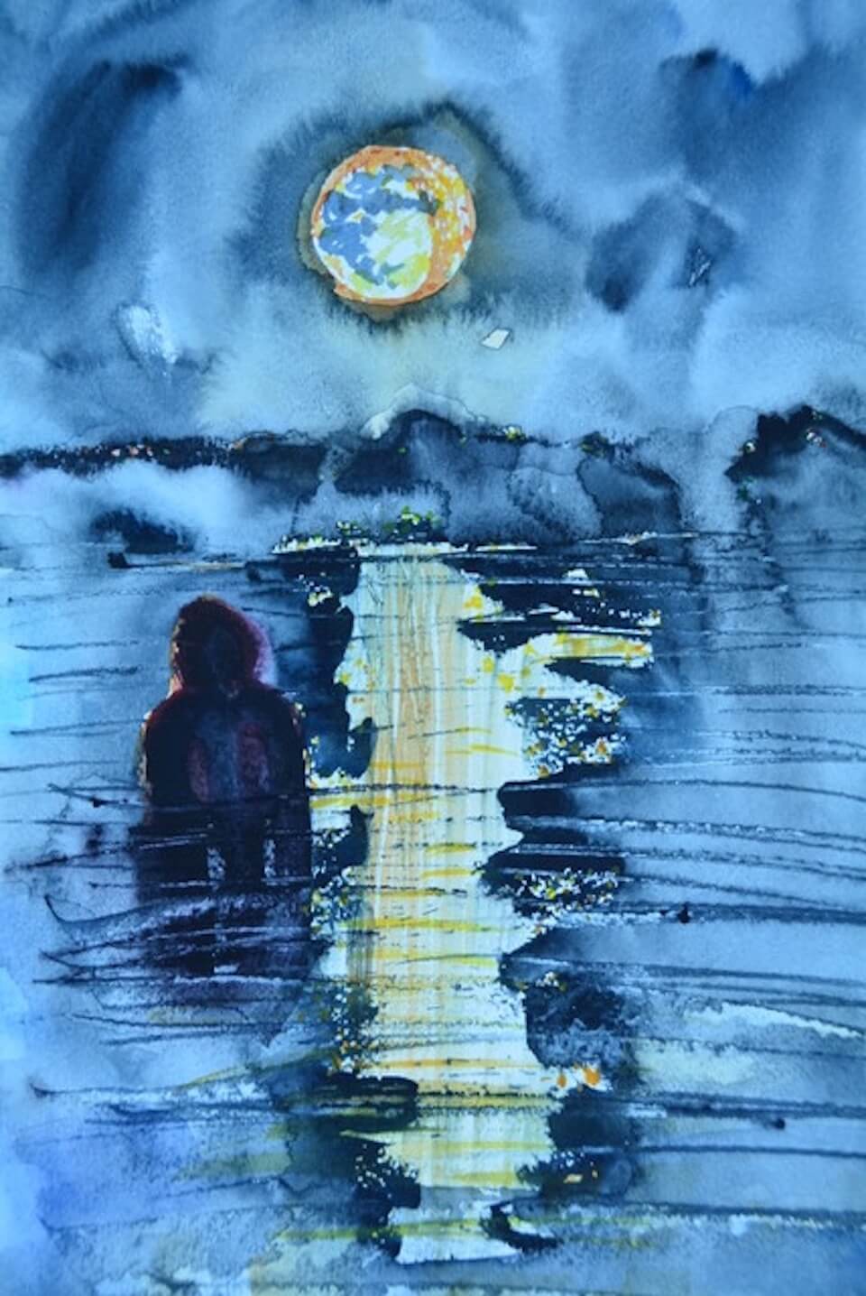 Moonlit night over serene water