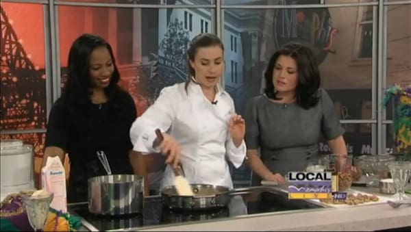Cooking demonstration on local TV show