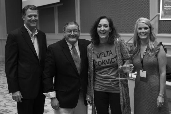 Group smiling at an event
