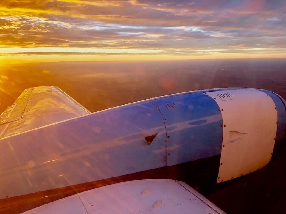 Vibrant sunset view from plane window