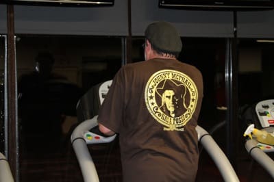 Poor William Billy Howell wearing a Johnny McPhail Posse Tshirt at Snap Fitness in Clarksdale, Mississippi