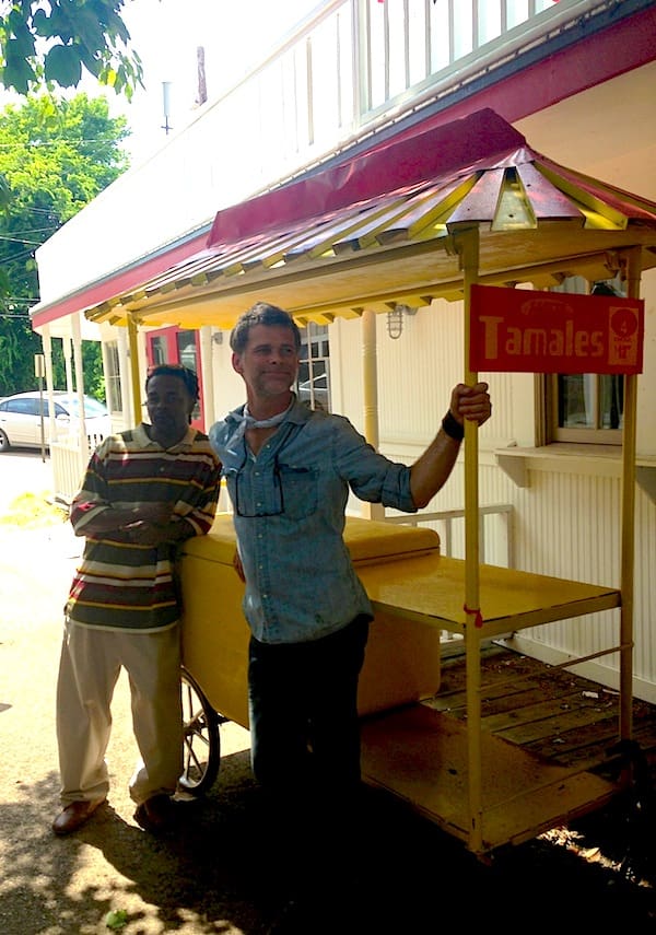 Jerry McCray and Randall Andrews stand outside Jerry's new Dreamboat restaurant in Clarksdale.