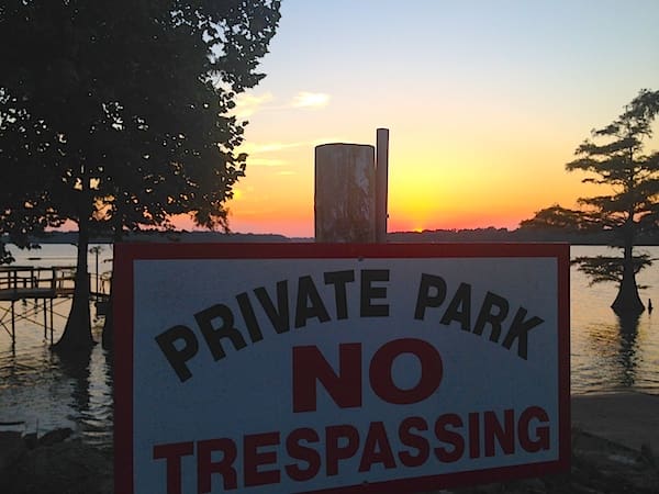 Private Park No Trespassing sign