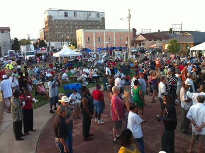 Lively festival atmosphere in city park