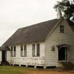 A small white church with a steeple.