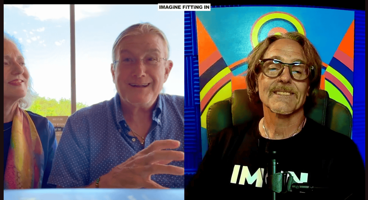Three people smiling during split-screen video call