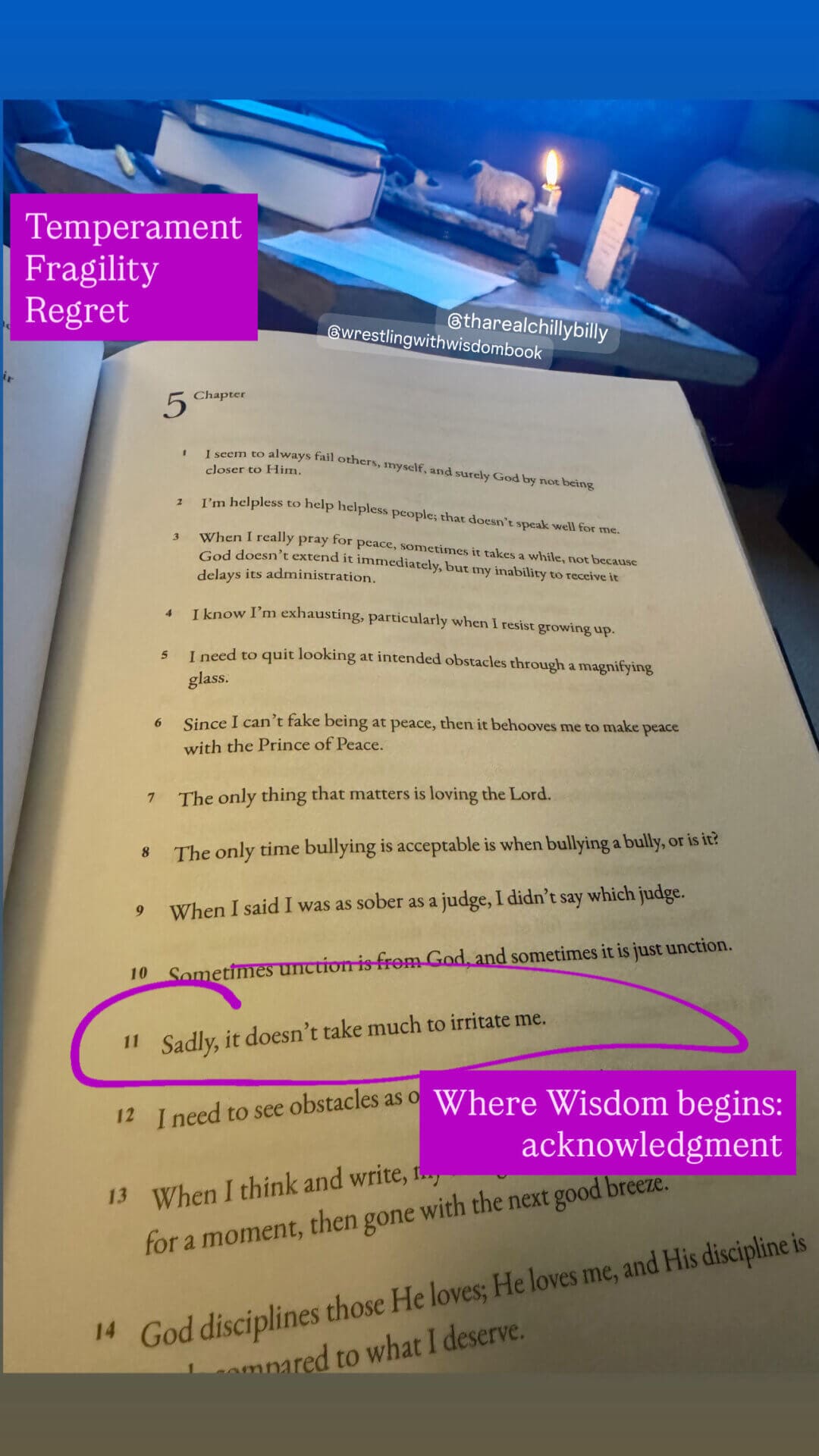 Book page with circled sentence about irritation