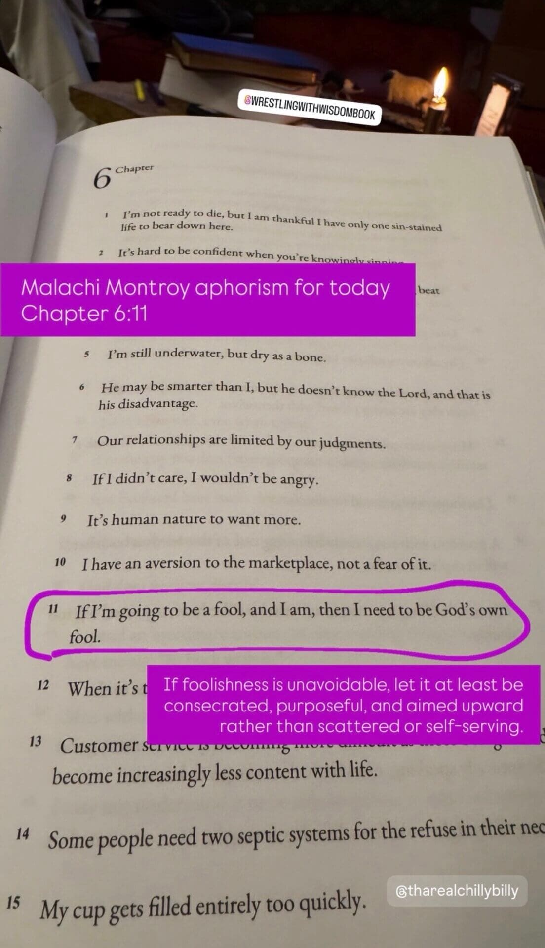 Highlighted aphorism in open book