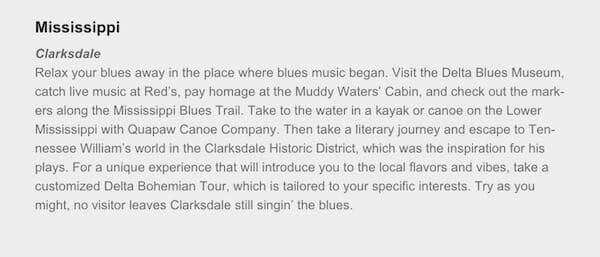Clarksdale Mississippi tourism text about Delta blues