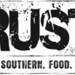 Distressed RUST logo: "Real. Southern. Food. Drink.