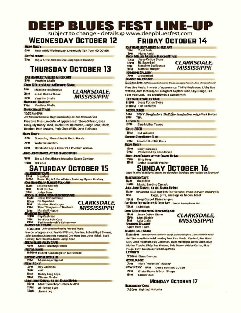 Deep Blues Fest lineup poster with dates
