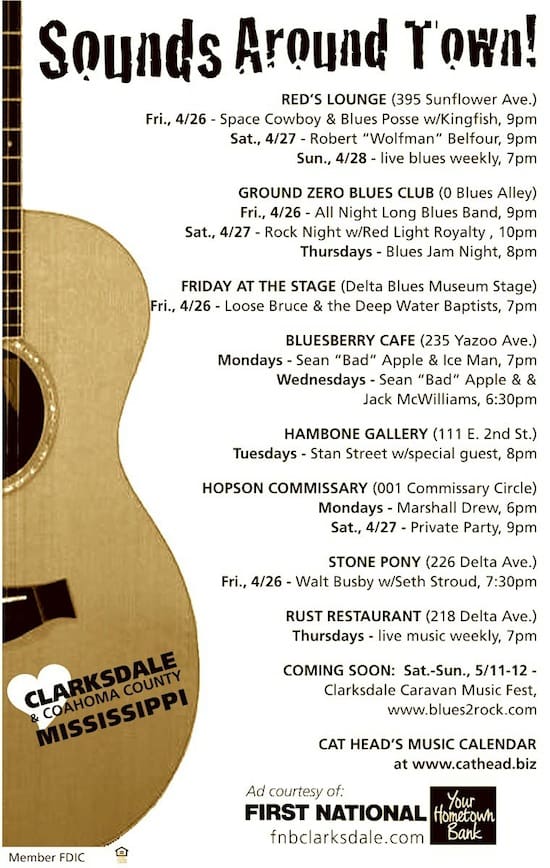 Clarksdale Mississippi live music events flyer